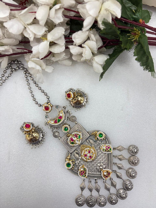 Rajashree Kundan Fusion Dual Tone Necklace Set with Earrings | Statement SLA Jewellery