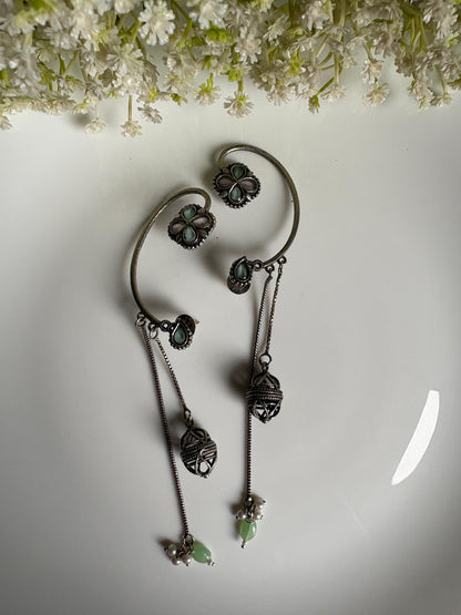 Vihangika Bird Stone Statement Earrings with Pearl Detailing