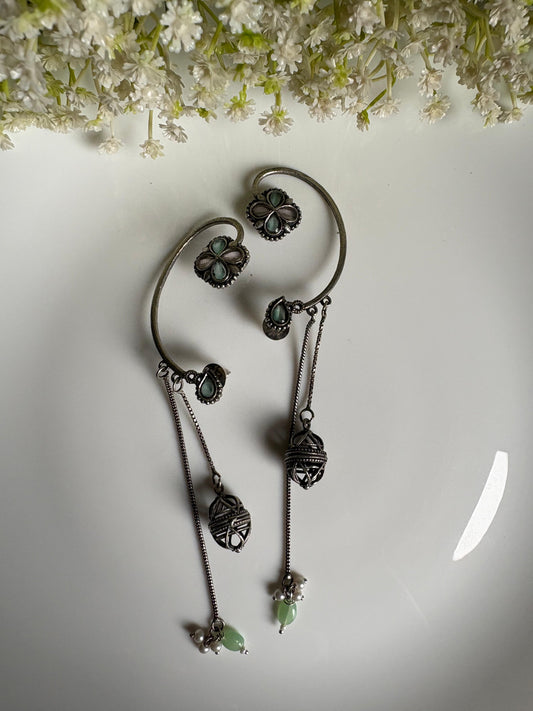 Vihangika Bird Stone Statement Earrings with Pearl Detailing