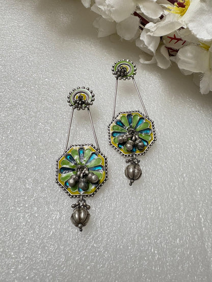 Hand-Painted Antique Ghungroo Drop Earrings
Handcrafted Enamel Earrings | Antique Silver Statement Earrings | Artisan Festive Jewellery