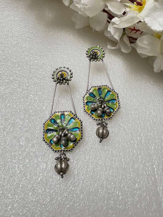 Hand-Painted Antique Ghungroo Drop Earrings
Handcrafted Enamel Earrings | Antique Silver Statement Earrings | Artisan Festive Jewellery