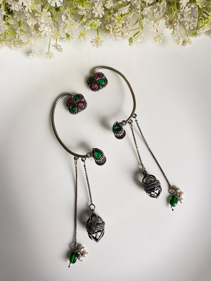 Vihangika Bird Stone Statement Earrings with Pearl Detailing