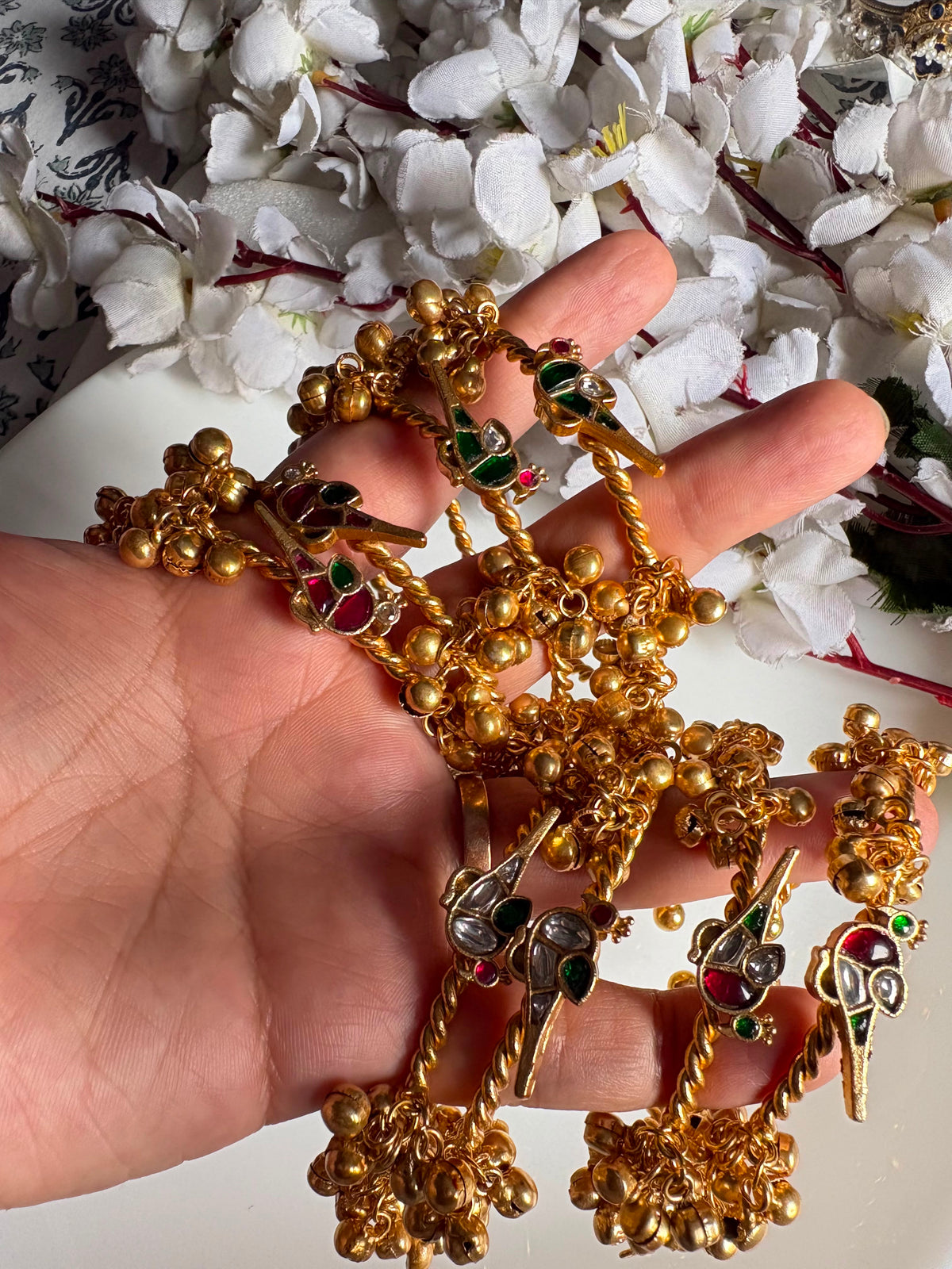Pakshika Ghungharu Flexible Bangles | Gold Tone Kundan Fusion Bird Bangles for Women {PAIR} | Alankrent Luxe
