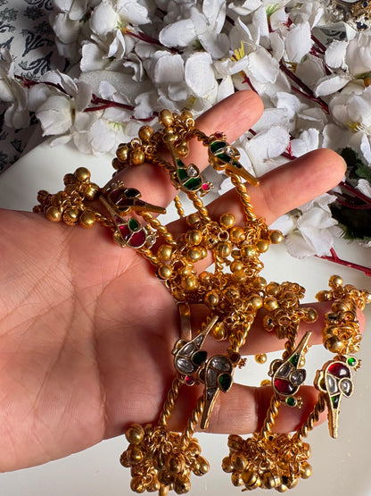 Pakshika Ghungharu Flexible Bangles | Gold Tone Kundan Fusion Bird Bangles for Women {PAIR} | Alankrent Luxe