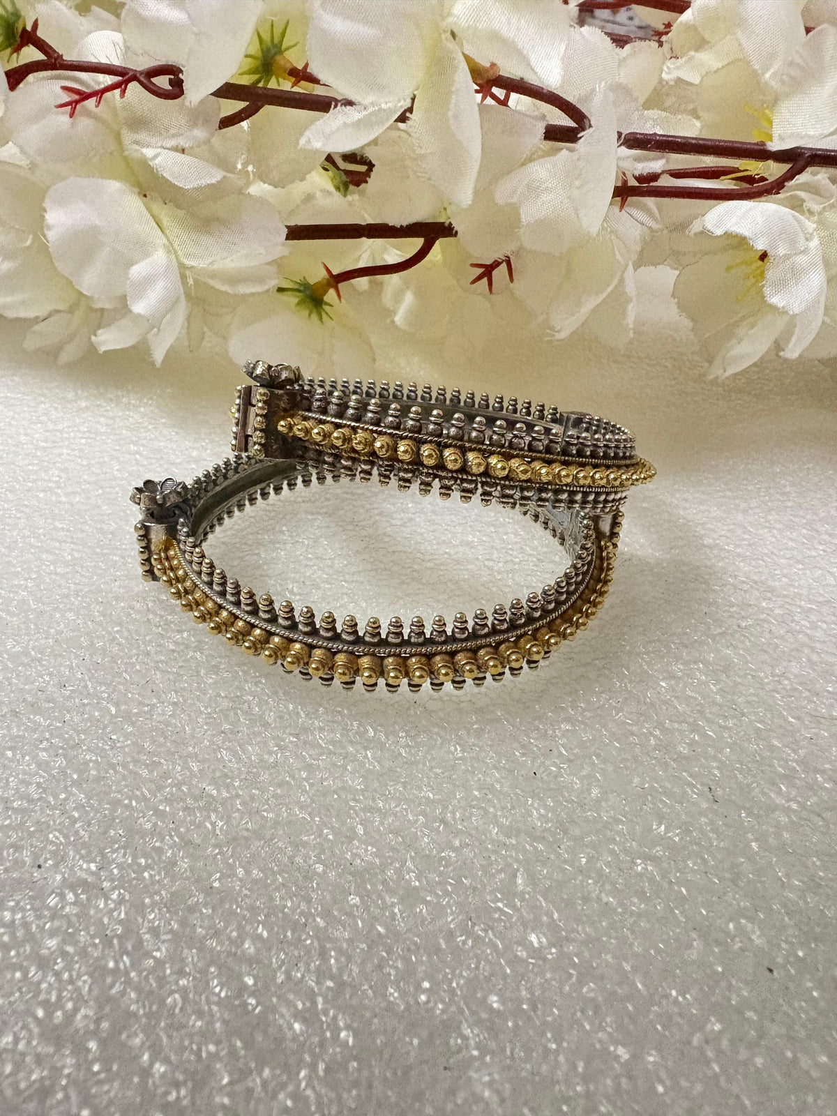 Rajvanshi Veera Dual Tone SLA Openable Kada | Traditional Oxidised Silver & Gold Beaded Bangle | Premium Ethnic Jewellery | Alankrent by Alankrent