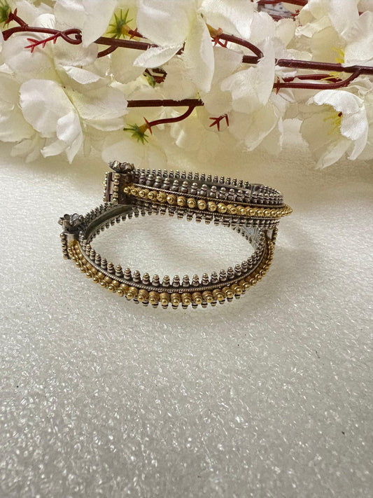 Rajvanshi Veera Dual Tone SLA Openable Kada | Traditional Oxidised Silver & Gold Beaded Bangle | Premium Ethnic Jewellery | Alankrent by Alankrent
