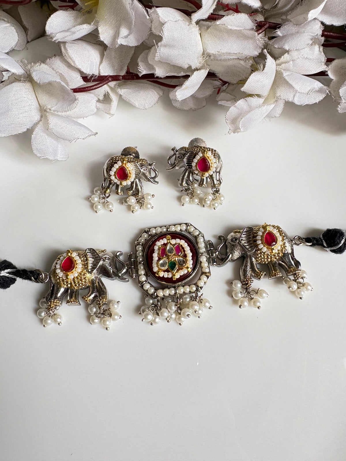 Gajraj Kundan Dual-Tone Necklace Set with Earrings | Elephant Motif Jewellery