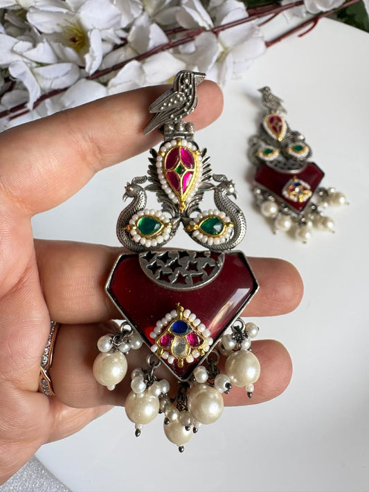 Mayurvaani SLA Stone Kundan Fusion Statement Earri