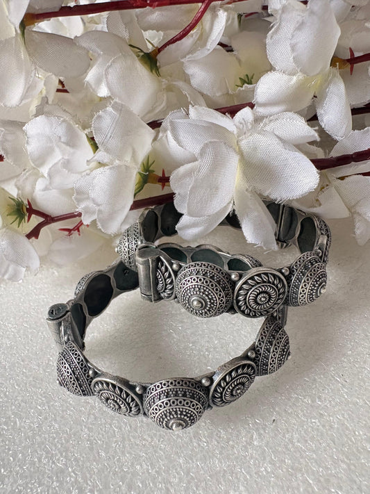Sla Look Silver Kada Bracelet Dual Tone Handcrafted Statement Bangle by Alankrent