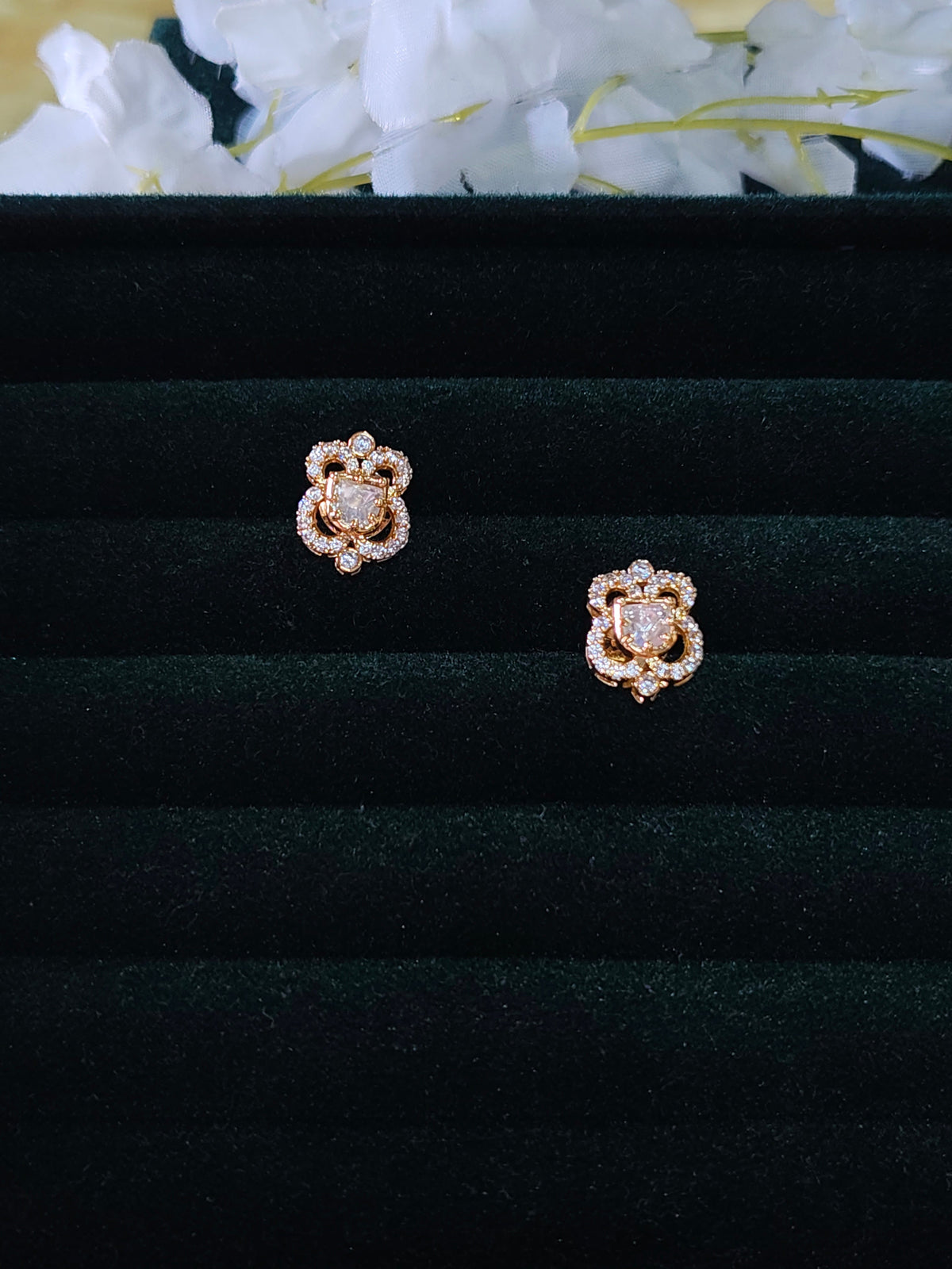 Elanira Polki CZ Diamond Stud Earrings Floral Design Elegant Occasion Jewellery | Premium Indian Jewellery
