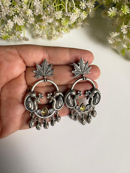 Kunjika Peacock German Silver Stone Earrings