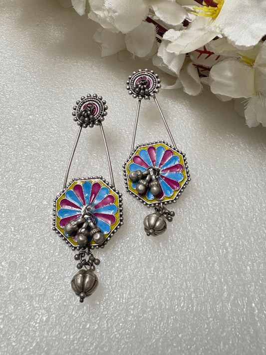 Hand-Painted Antique Ghungroo Drop Earrings
Handcrafted Enamel Earrings | Antique Silver Statement Earrings | Artisan Festive Jewellery