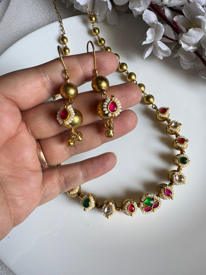 Noorika Minimal Fusion Long Necklace Set – Premium SLA Kundan Fusion Necklace with Earrings