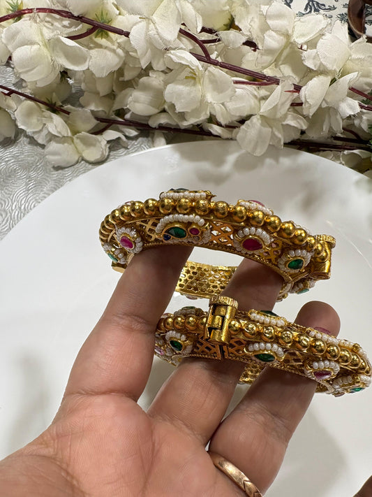 Aabira Gold Matt Premium Kundan Fusion Kada Online | Antique Brass Ethnic Kada for Women