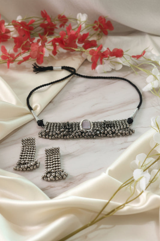Rudra Ghunghroo Silver Lookalike Choker Set