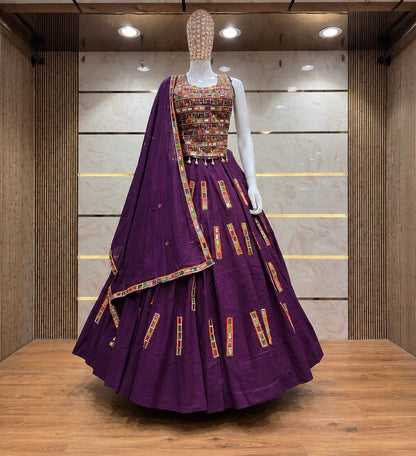 Mirali-Kutchhi Chaniya Choli | Traditional Gujarati Mirror Work Lehenga with Designer Blouse & Dupatta