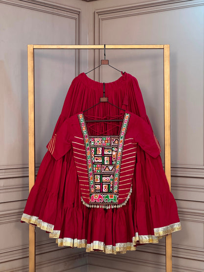 Kutchira-Raas Kora Cotton Chaniya Choli | 12 Meter Flare Kutchi Patchwork Navratri Lehenga