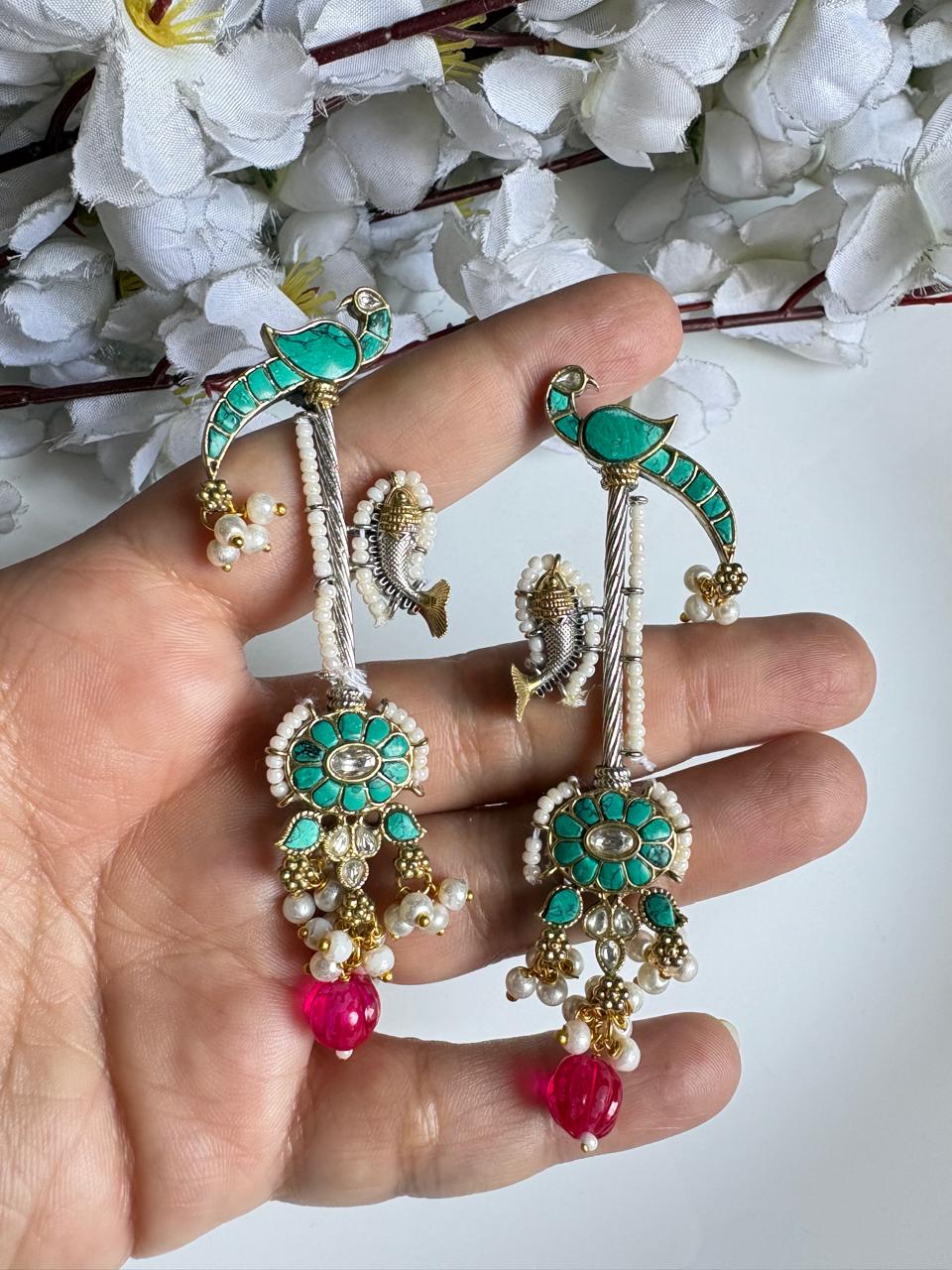 Mayur Kundan Statement Earrings with Pearl Drops | Premium Fusion Jewellery