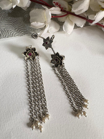 Phooljaal Stone Tassel Bugadi Ear Cuff with Pearl Drops Premium SLA Jewellery