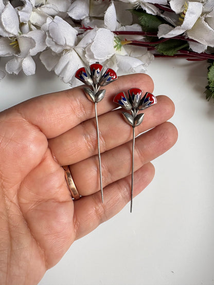 Pushpika Handpainted SLA Needle Earrings | Floral Long Statement Earrings