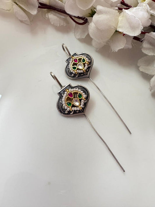 SLA Silver Needle Ear Cuffs with Kundan Fusion | Minimal Heritage Statement Earrings | Alankrent Luxe by Alankrent