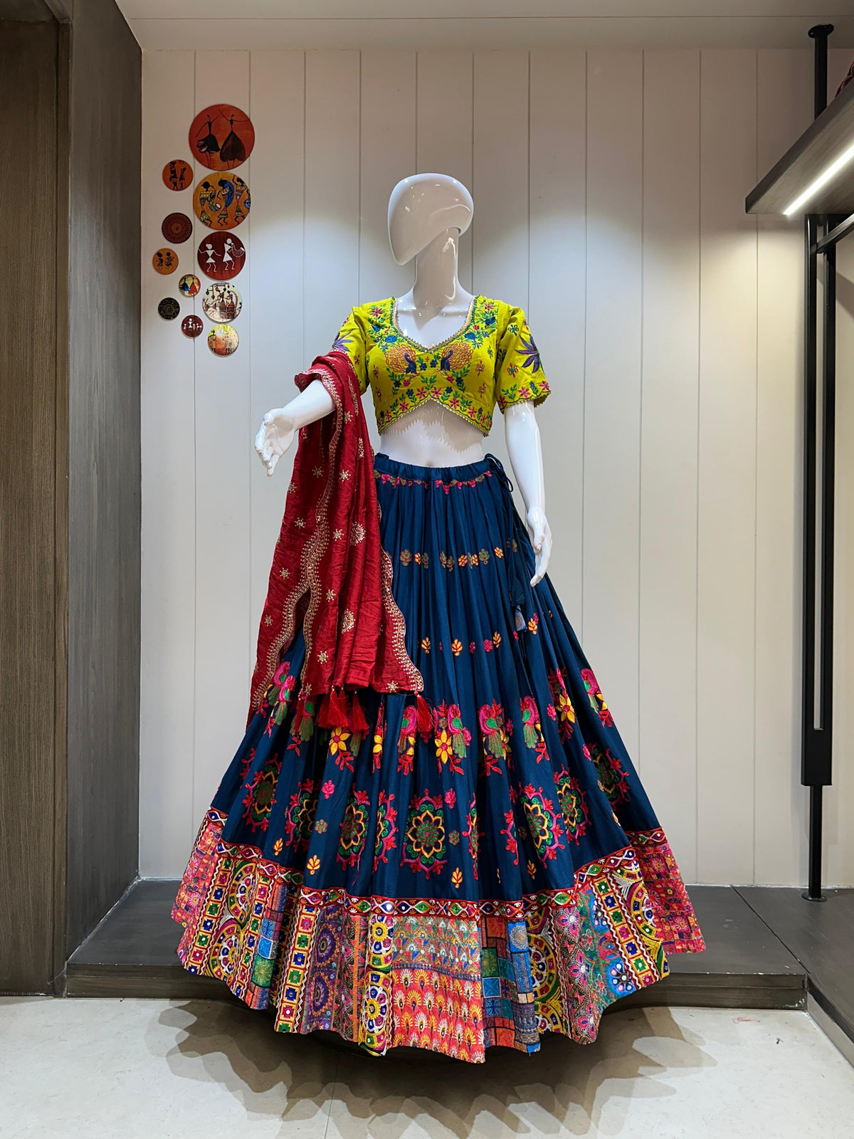 Rangrez Popat Chaniya Choli with Mirror Work & Chanderi Dupatta