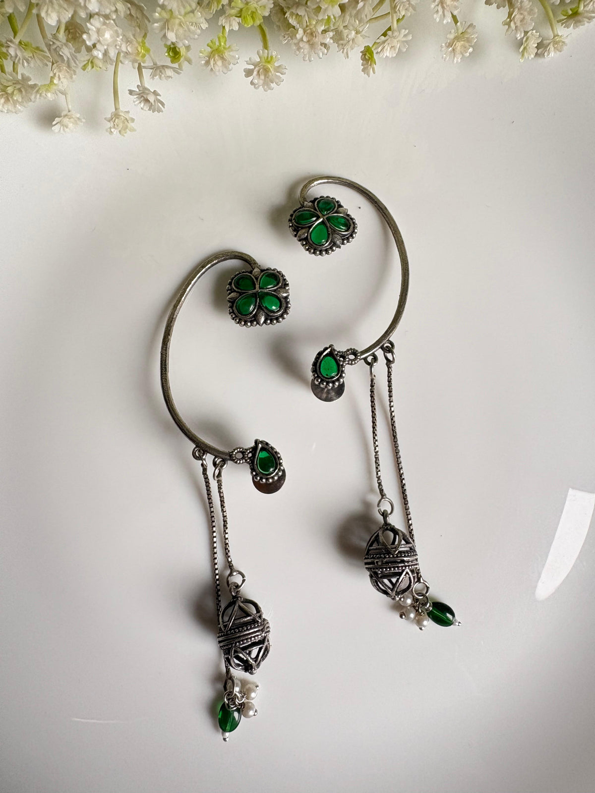 Vihangika Bird Stone Statement Earrings with Pearl Detailing