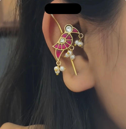 Mayuri Pakhi SLA Needle Earrings – Handcrafted Bird Motif Kundan Fusion Pearl Earrings