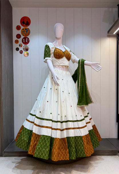 Vasudha-Raas Pure Jute Khadi Chaniya Choli with Cotton Dupatta | Traditional Navratri Garba Lehenga