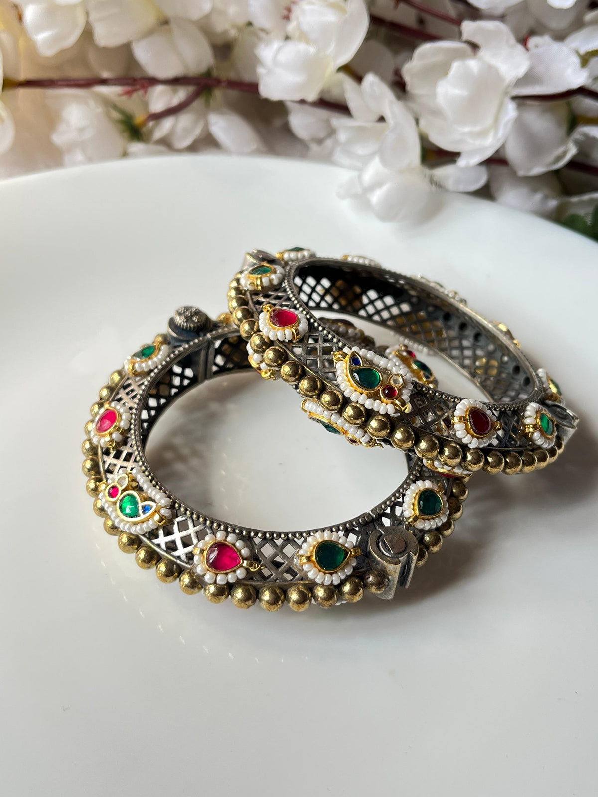 Samira Grand Kundan Jali Kada With Ghungroo Border Pair by Alankrent