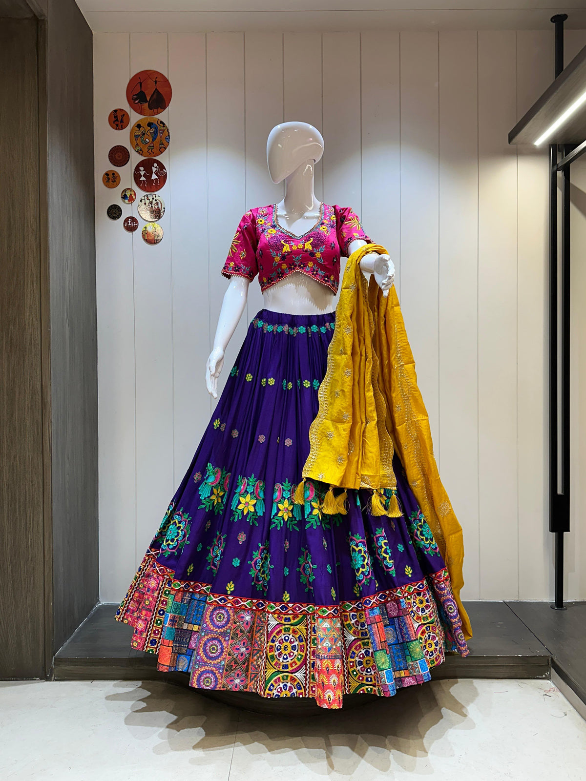 Rangrez Popat Chaniya Choli with Mirror Work & Chanderi Dupatta