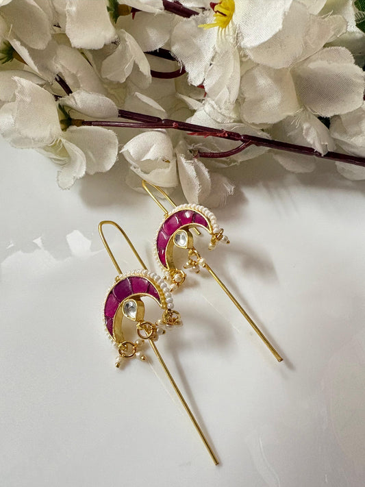 Premium Crescent Kundan Needle Earrings with Pearl Detailing Handcrafted Wedding and Festive Jewellery Alankrent Luxe - Alankrent Luxe