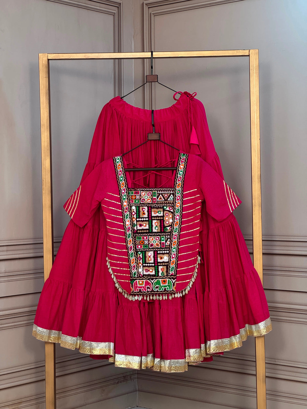 Kutchira-Raas Kora Cotton Chaniya Choli | 12 Meter Flare Kutchi Patchwork Navratri Lehenga