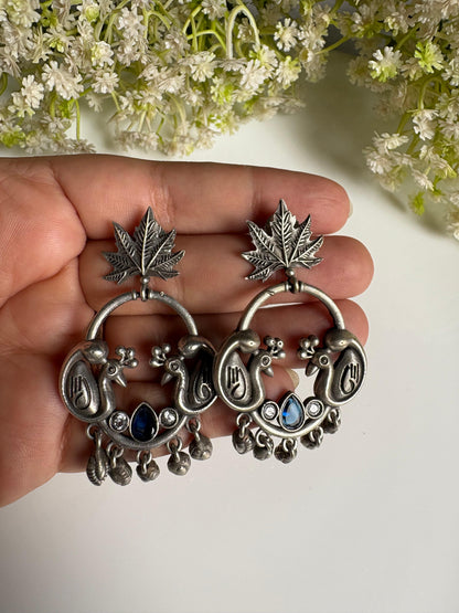 Kunjika Peacock German Silver Stone Earrings