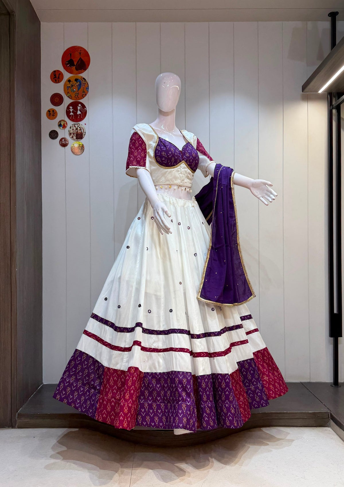 Vasudha-Raas Pure Jute Khadi Chaniya Choli with Cotton Dupatta | Traditional Navratri Garba Lehenga