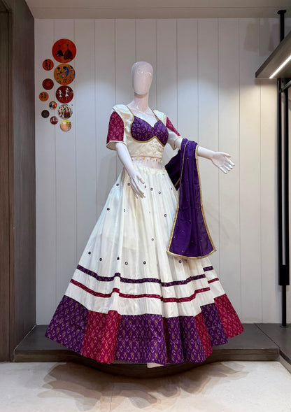 Vasudha-Raas Pure Jute Khadi Chaniya Choli with Cotton Dupatta | Traditional Navratri Garba Lehenga