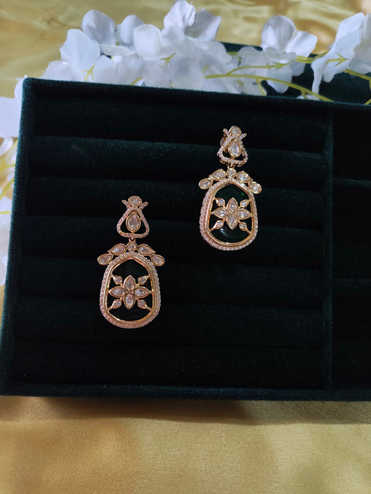 Ruhvika Polki Statement Drop Earrings Emerald Stone Elegant Occasion Jewellery | Premium Indian Jewellery