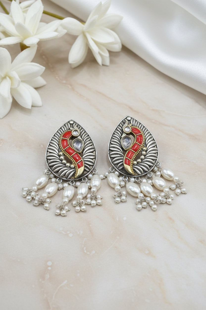 Vaidarbhika Multicolour Kundan Pearl Drop Earrings