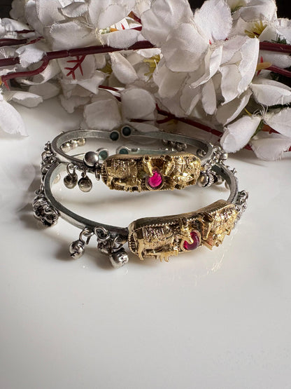 Vrishanandi Nandi Dual Tone Flexible Kada Bangles | Silver Tone Ghungharu Kada for Women | Alankrent Luxe