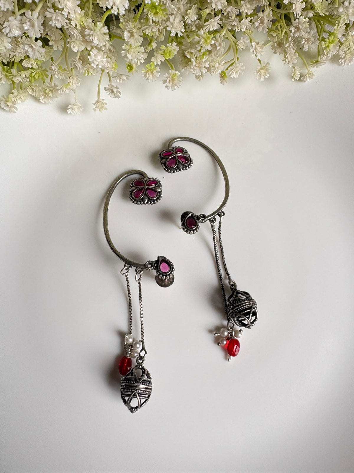 Vihangika Bird Stone Statement Earrings with Pearl Detailing