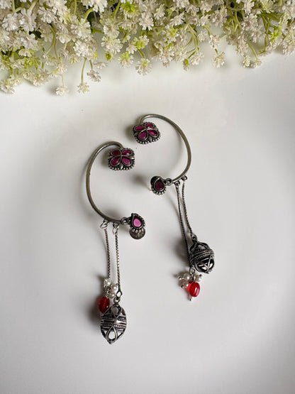Vihangika Bird Stone Statement Earrings with Pearl Detailing