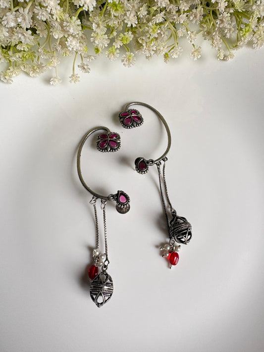 Vihangika Bird Stone Statement Earrings with Pearl Detailing