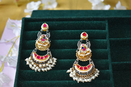 Zivara Royal Crescent Pacchi Kundan Pearl Earrings in German Silver |  Luxe | Kundan Jewellery India | Premium Indian Jewellery