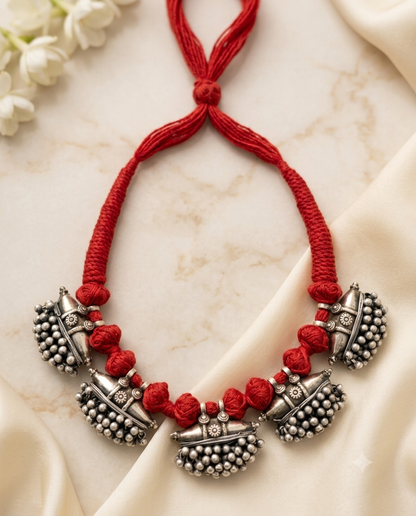 Kaalika Tarang SLA Thread Necklace | Traditional Silver Look SLA Ethnic Indian Jewellery