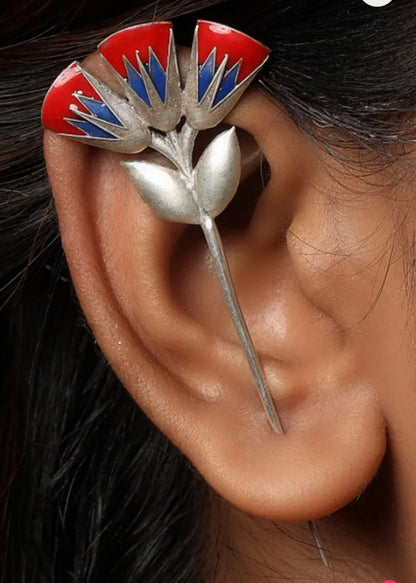 Pushpika Handpainted SLA Needle Earrings | Floral Long Statement Earrings