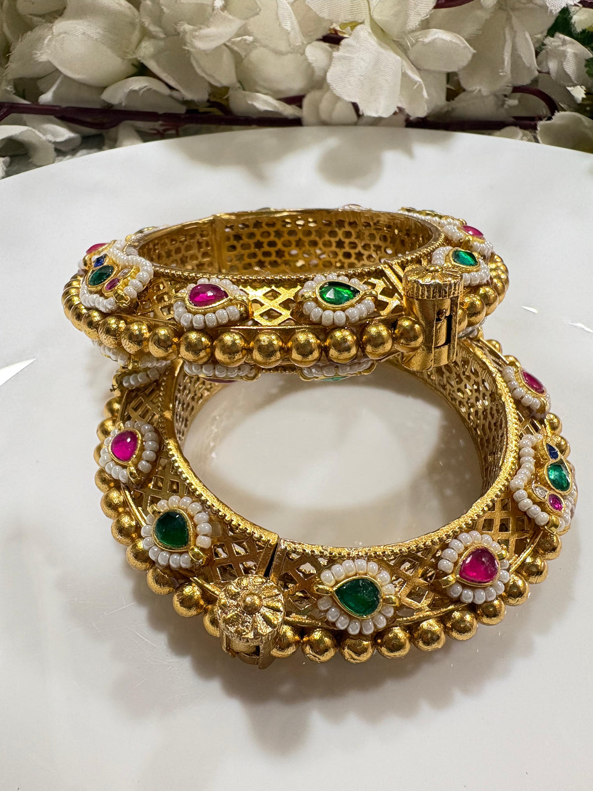 Aabira Gold Matt Premium Kundan Fusion Kada Online | Antique Brass Ethnic Kada for Women