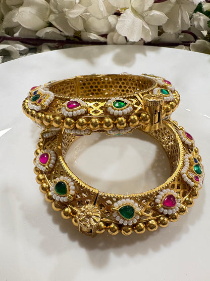 Aabira Gold Matt Premium Kundan Fusion Kada Online | Antique Brass Ethnic Kada for Women