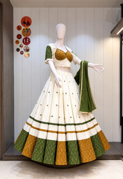 Vasudha-Raas Pure Jute Khadi Chaniya Choli with Cotton Dupatta | Traditional Navratri Garba Lehenga