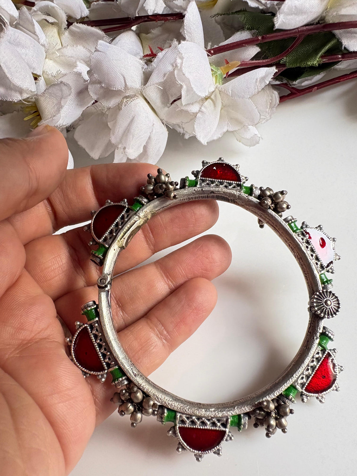 Gajra Rangmeen Meena Openable Kada | Premium Brass Base Imitation Handcuff | Navratri Jewellery
