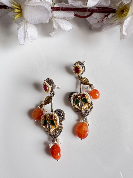 Kundan Fusion Earrings with Crystals & Semi-Precious Stones | Statement Indian Earrings